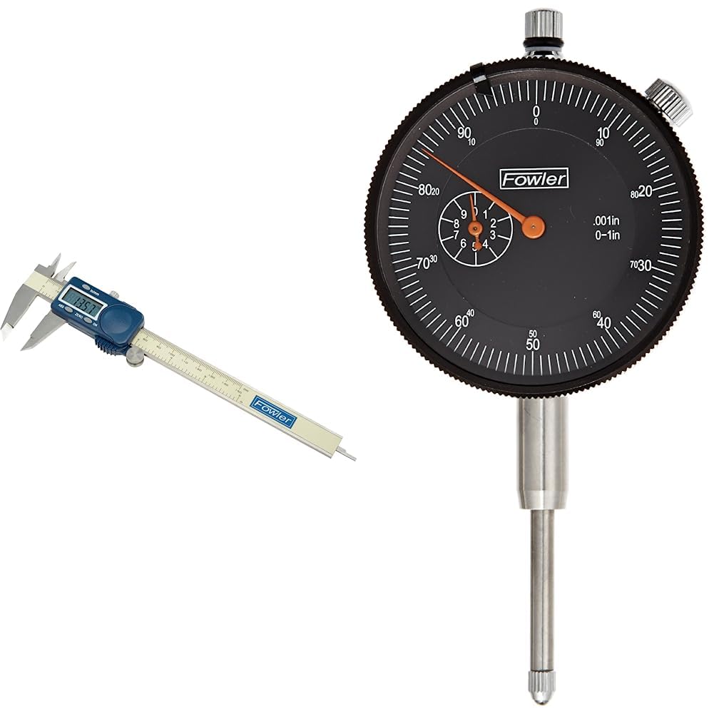 Fowler 54-101-150-2, Xtra-Value Cal Digital Caliper with 0-6"/150MM Measuring Range & 52-520-109-0, Adg Dial Indicator with 0-1" Measuring Range (Black)