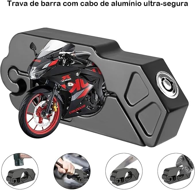 Trava de Guidão Antifurto para Moto – Trava de Segurança Universal para Motocicletas, Scooters, Bicicletas Elétricas e Quadriciclos – Modelo Reforçado em Alumínio (Preto)