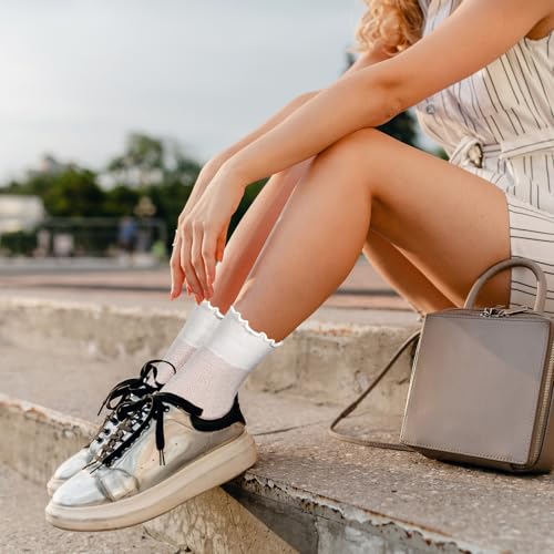 3 Pairs Ankle Ruffle Socks for Women, Cotton Soft Frilly Socks Women Breathable Ruffle Turn-Cuff Casual Sock for Womens4