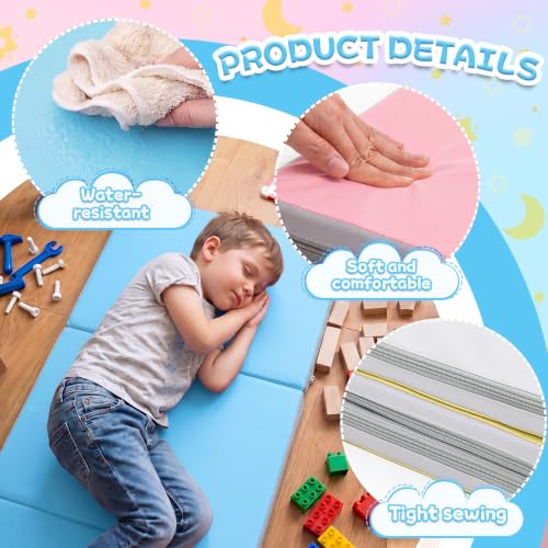 Image of Wesiti 5 Pcs Kids Nap Mats for Preschool Daycare Bulk, Macaron Color | 1.37 inch Thick 3 Section Sleeping Mats for Toddler, Waterproof, Kindergarten Classroom Back to School Supplies, 47 inchL x 24 inch W