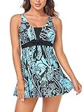 OAMENXI Damen Badeanzüge Elegant Einteiliger Badeanzug Mit Brustpolster Badeanzugkleid Größe Bademode (4XL, Lakeblue)