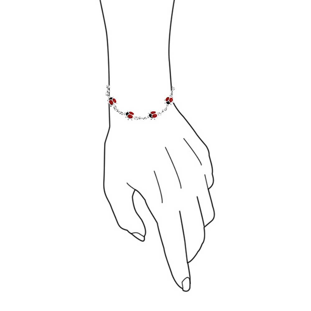 Pulsera de Encantos de Estación Múltiple de Buena Suerte Jardín Afortunado con Mariquitas Rojas de Esmalte para Mujeres Adolescentes .925 Plata de Ley 7,7.5 Pulgadas