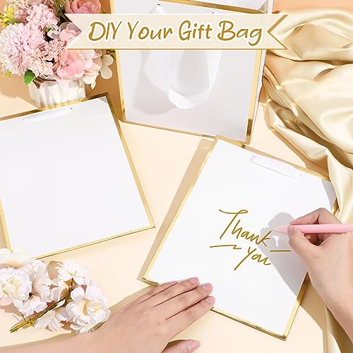 Image of Yeaqee 24 Pack Metallic Paper Gift Bag with Tissue, White Gold | with Satin Ribbon Handle and Tissue, 9x7x3.1 Inch, Suit Business, Birthday, Christmas, Thank You Return Gifts Bags