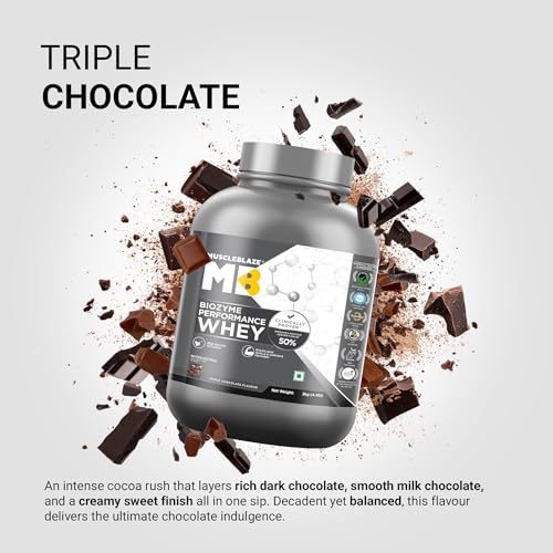 Image of MuscleBlaze Biozyme Performance Whey Protein Powder, 2kg (4.4lbs) | Triple Chocolate | 25g Protein Per Scoop | Clinically Tested 50% Higher Protein Absorption