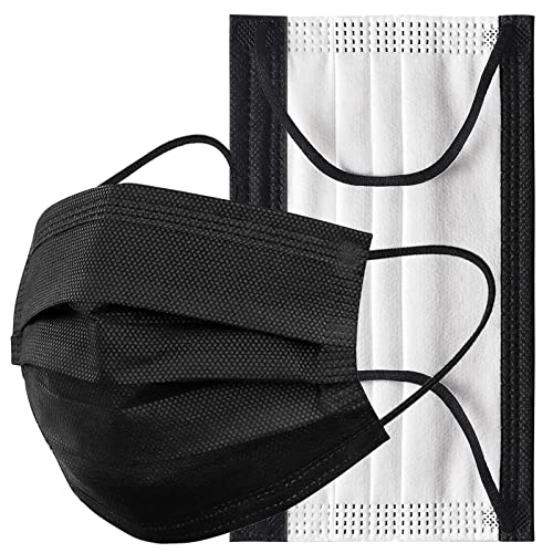 Assacalynn Disposable Face Masks 4 Layers, 2023 Upgraded 50PCS Black Mask with White Inside, Breathable Face Mask with Comfortable Wider Flat Elastic Ear Bands