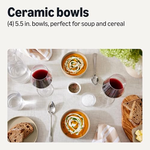 Image of Amazon Basics Glazed Stoneware Bowls, 4-Piece Set, Microwave and Dishwasher-Safe, 5.5 in., Linen Gray