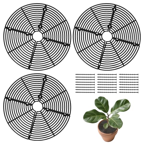 Qiuruoo 3 Pcs Plant Pot Cover, Plant Covers from Animals, Cuttable 11.8 Inch Soil Protectors, Keeps Cats, Animals Out, for Indoors Outdoors(Black)