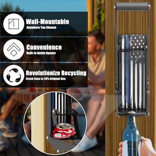 ATINY Manual Can Crusher Wall Mounted, Beer Can Crusher for Recycling 8oz-16oz Beer Soda Cans,Can Smasher for Recycling Aluminum Seltzer, Bottles, Gadgets for Home - American Flag