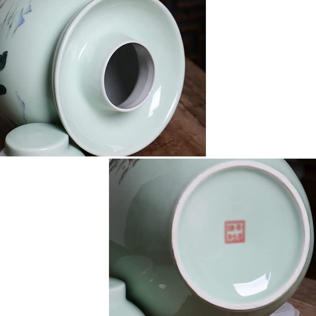 Traditional Chinese Porcelain Pickle Jar, Jingdezhen Ceramic Fermentation Crock Pickling Pot,Fermenting Jar with Water Seal Airlock Lid Stoneware Fermenter for Kimch L