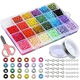 【 Bastelset Kinder und Erwachsene 】: Eine große Anzahl von Perlen set, enthalten 12000 Stück fädelperlen im Box, 1 Rolle Transparente Elatische Schnur 0.4mm/6M, 1 Rolle silber Kupferdraht 0.4mm/6M, 1x Schere, 20x C Ringe, 20x Karabinerverschlüsse. Super für unterschiedliche Bestelideen.