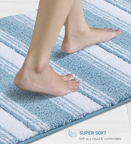 Image of Obsessions Soft & Plush Bath Mat | Quick Dry, Stain & Skid Resistant | Luxuriously Soft, Long Lasting Color | TPR Latex Backing, Size 50x80 cm, Aqua & Cream