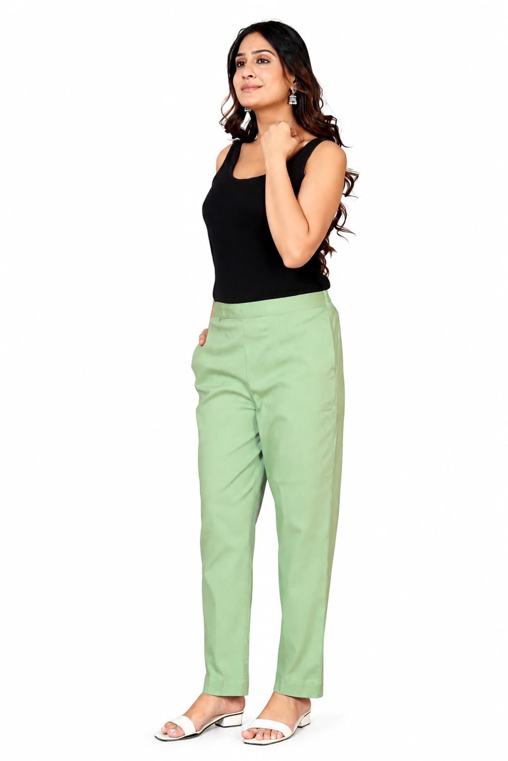 Cotton Lycra Women Trouser Pant | Solid Slim Straight Fit Stretchable Pants for Women | Casual, Office Wear & Formal Bottom Wear_Mint_Toruser_015-picture-28