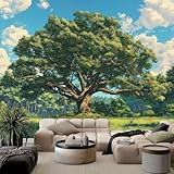 Vlies Fototapete 150 x 105 cm (B x H), Wandtapete Retro Pflanze Waldblau Himmel Motivtapeten...