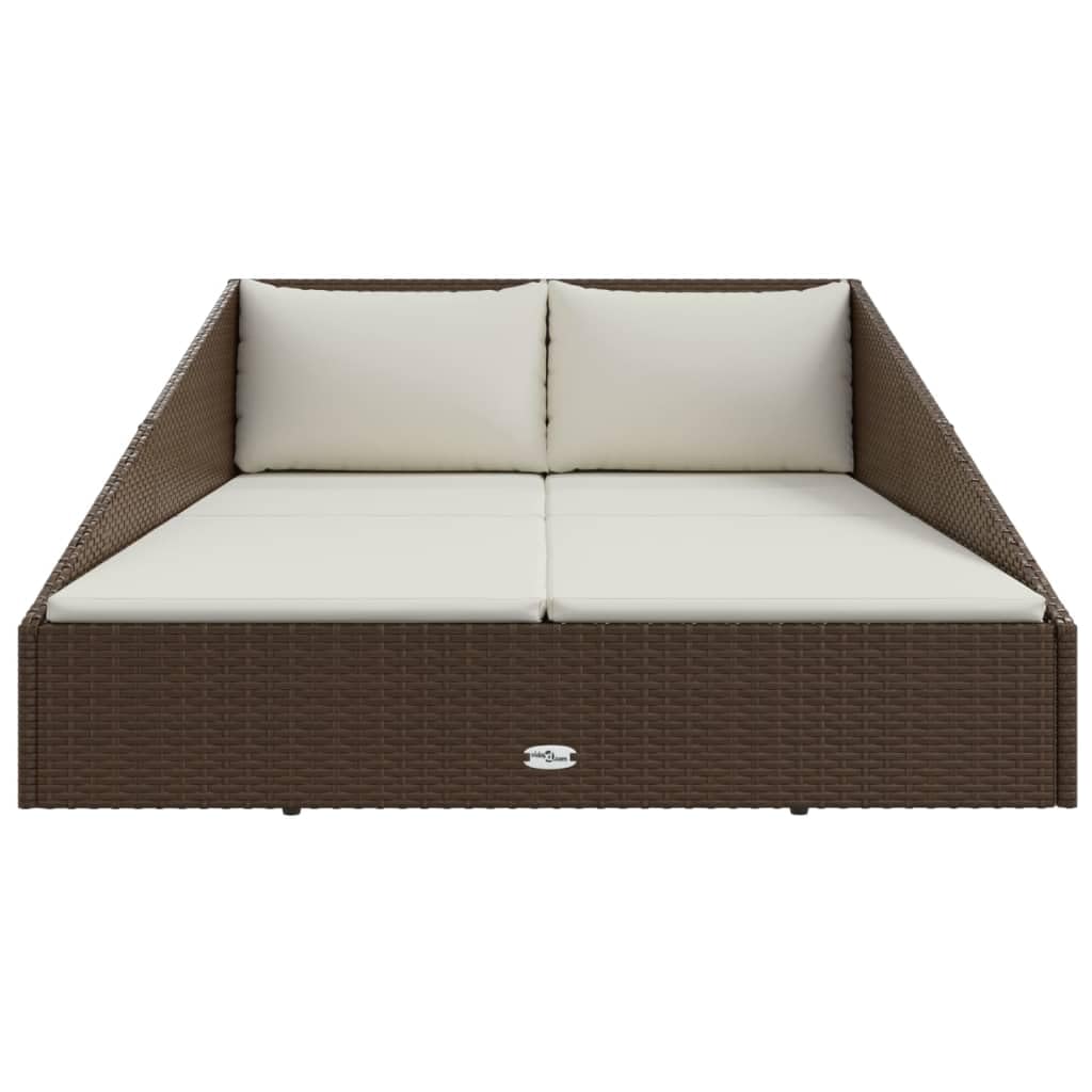 Lit de jardin 110 x 200 cm en rotin PE, chaise longue pour jardin et terrasse, île de salon avec 4 coussins d'assise et 2 coussins, marron