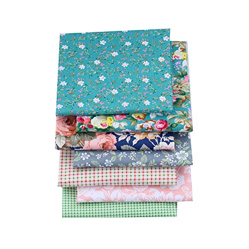 New Foral Series Cotton Fabric Quilting Patchwork Fabric Fat Quarter Bundles Fabric for Sewing DIY Crafts Handmade Bags 40X50cm 7pcs/lot (Green Series)