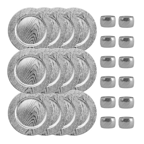 Home Collectives 13 Inch Round Elegant Serve ware Charger Plates with Matching Napkin Rings, Wedding, Dinner party, Event - Choose from our Variety of Styles and Quantities (12, Moslem Silver)