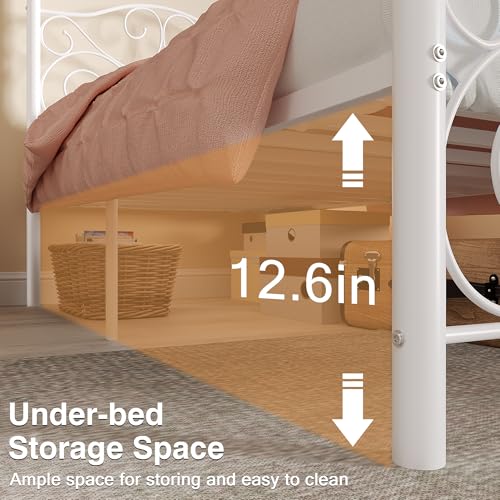Image of VECELO Metal Canopy Bed Frame Twin Size, 4 Posters Platform Mattress Foundation with Headboard, Heavy Duty Steel Slats Support, No Box Spring Needed, White