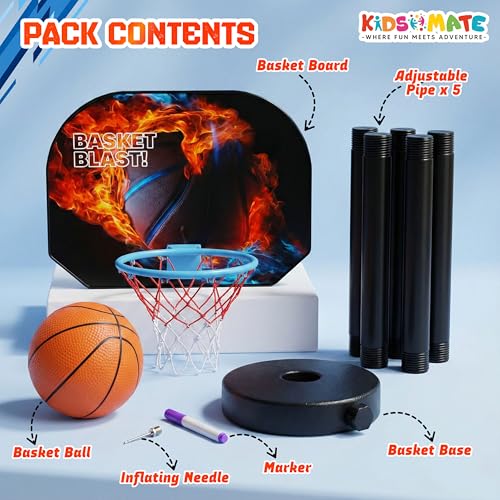 Image of Kidsmate 3-in-1 Basketball Play Set for Kids with Adjustable Basketball Hoop, Tic Tac Toe & Dot Game Board, Basketball Net Stand Indoor Outdoor Toy, Best Gift for Boys & Girls - Multicolor