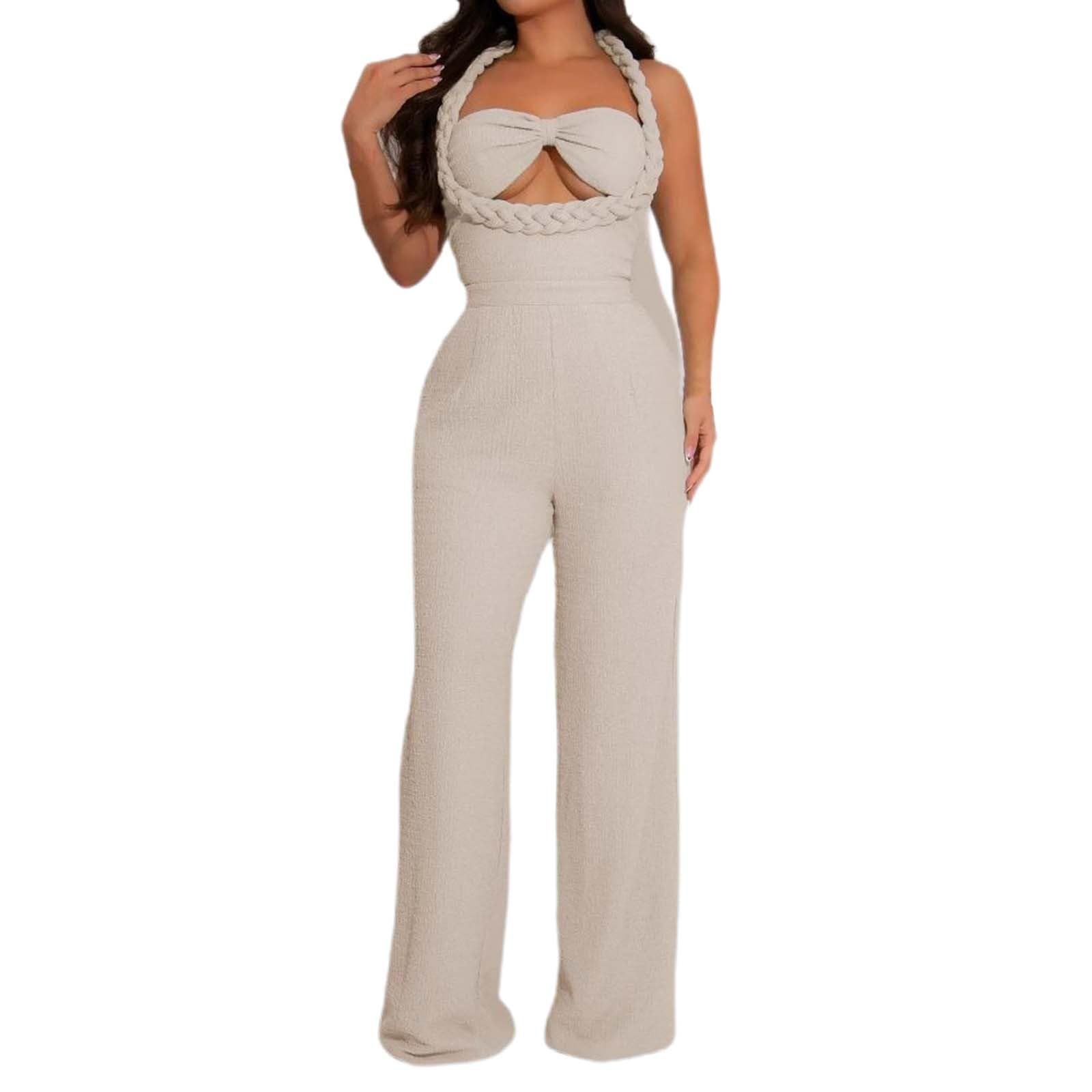 Jumpsuit Damen Sommer Lang, Overall Damen Elegant, Ärmellos Weites Bein Romper Playsuit Kostüm, Einteiler Outfit Frauen Komplett, Hosenanzug Damen Hochzeit Lässiger Basic Sommer Jumpsuit Damen Elegant