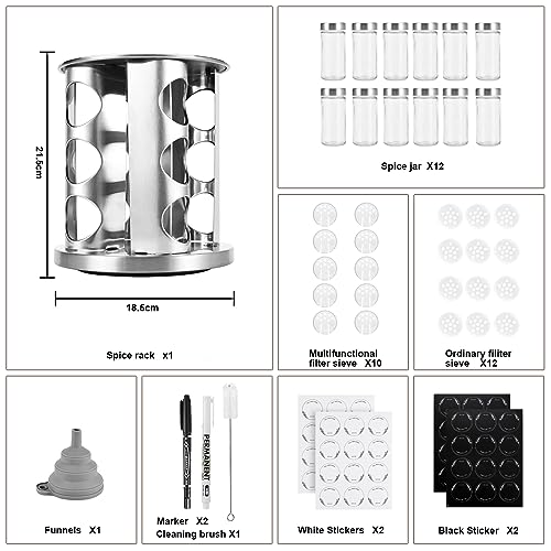 Miniatura 4 de Fnllc Especieros Para Cocina Redondo Con 12 Botes Para Especias,Soportes Para Botes De Especias Giratorio 360 -Tarro De Especias Con Tapa De Acero Inoxidable,Especieros