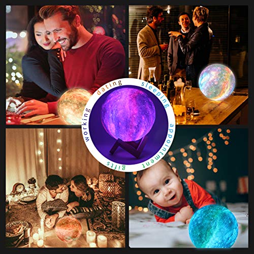 Image of Moon Lamp Kids Night Light Galaxy Lamp - 16 Colors Moon Light with Wood Stand Remote & Touch Control USB Rechargeable Gift for Girls Lover Birthday - 5.9 inch