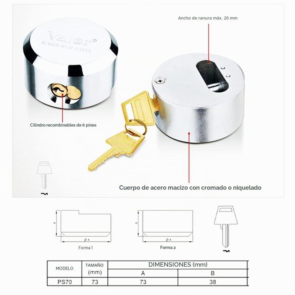 Lock de camioneta de servicio pesado, reemplazo de candado oculto de acero cromado de 73 mm con 2 llaves para puertas, camiones y expectativas