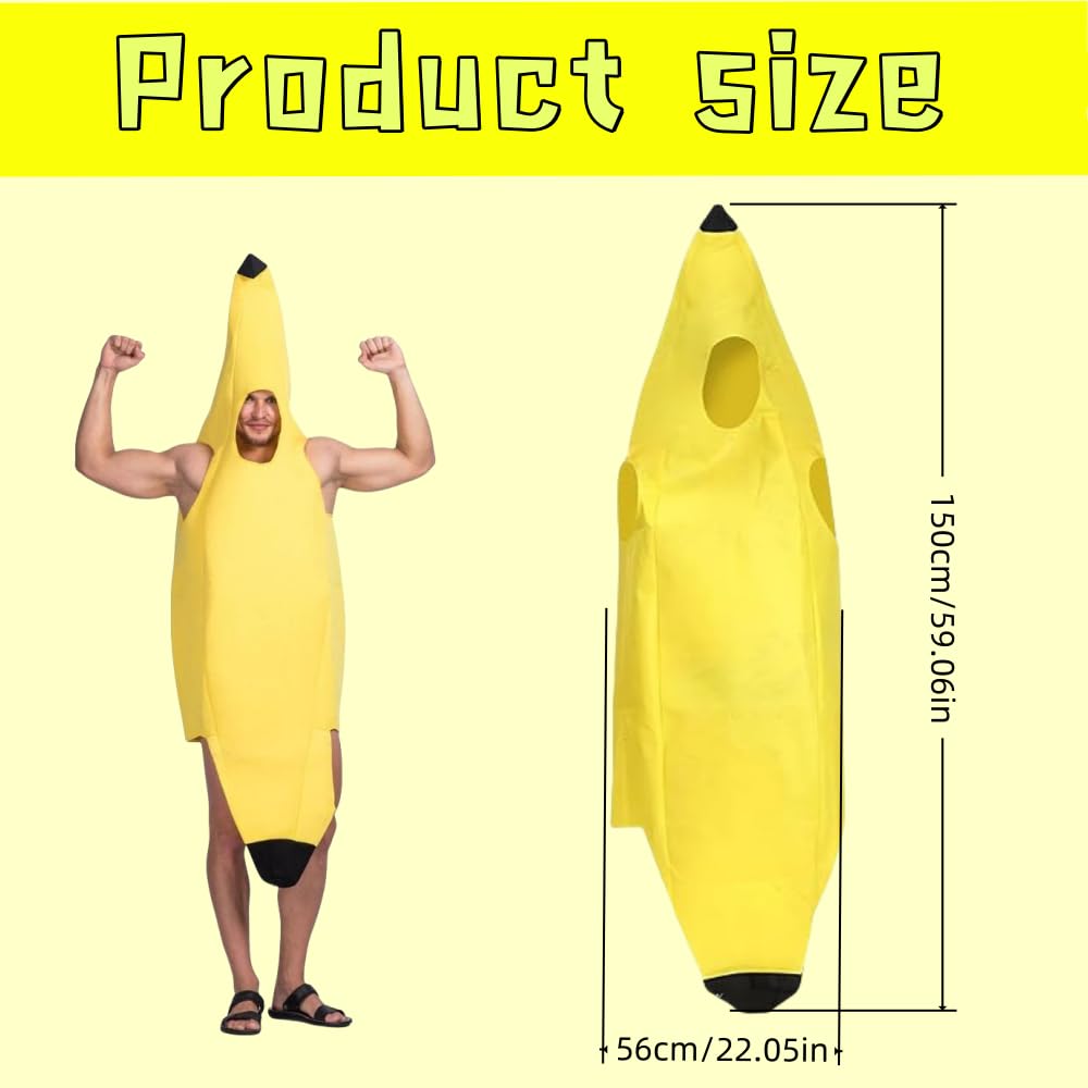EYWILYWI Adult Banana Costume,Hilarious Yellow Banana Jumpsuit, Lightweight Comfortable Unisex Outfit for Halloween Parties - Image 2