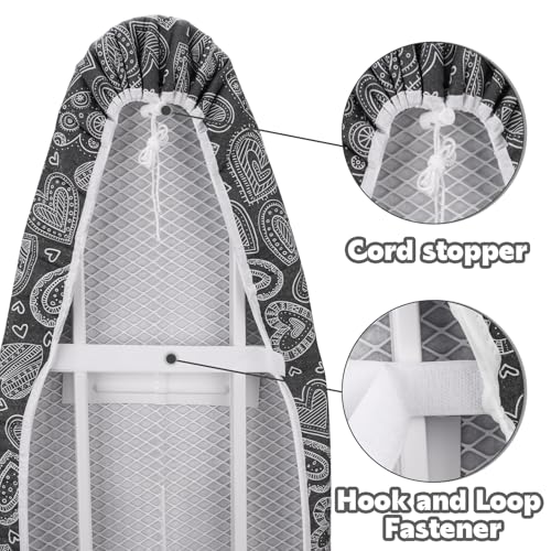 Pottwal Neu Premium Bügelbrettbezug für Schnelles und Einfaches Bügeln, für Dampfbügeleisen, Schwarzes Herz, 38-45cm x 120-125cm (Größe XL)