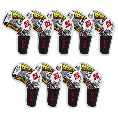 BAIRBRE Golf Club Covers Poker Diamond King Driver Cover Fariway Wood Headcover 3 Hybrid Head Covers Blade Putter Cover Mallet Putter Haedcovers with Magnetic Closure for Most Brand (Golf Iron Covers)