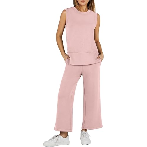 ANRABESS Women's 2 Piece Sets Summer Outfits Sleeveless Wide Leg Tracksuits Casual Sweat Sets Lounge Sweatsuits