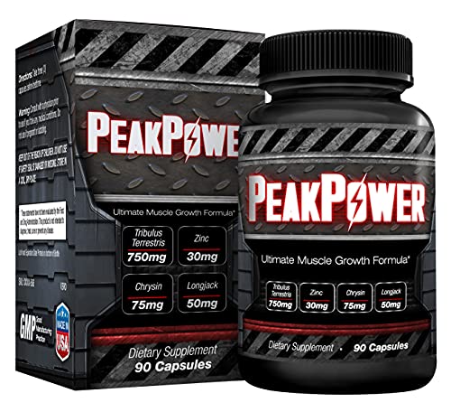 PeakPower Muscle Growth Support for Men | Tribulus Terrestris, Tongkat Ali, Long Jack, Chrysin, Horny Goat Weed, Zinc | Increase Lean Muscle Growth, Size, Strength & Stamina | 90 Vegetable Capsules