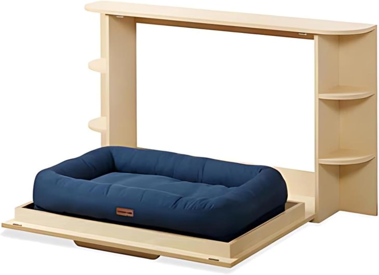 Furphy Bed for Large Dogs up to 60 lbs, Washable Navy Polyester Mattress, Multi-Functional with Side Table and Shelving, Modern Pet Furniture, Comfortable and Stylish, Natural