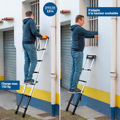 Teleskopleiter Telescoo7, 2 m, Aluminium, faltbar, ausziehbar, Arbeitshöhe max. 2,9 m, Standard EN131, Hostrom