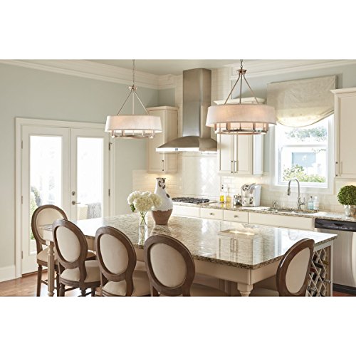 Cherish Collection 6-Light White Linen Shade Coastal Chandelier Light Brushed Nickel - Image 3