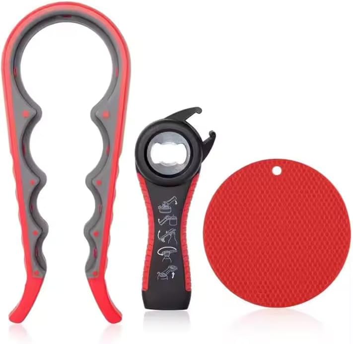 Jar & Bottle Opener Set For Seniors - 5-in-1 Opener For Weak Hands & Arthritis