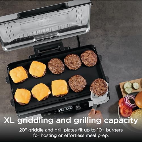 Image of Ninja Sizzle Pro XL 20-Inch Indoor Griddle + Grill, Detachable Ventilated Lid, Grease Control, Ceramic Nonstick Plates, Even Edge Cooking, Extra Large Capacity, Versatile, Silver, GX101