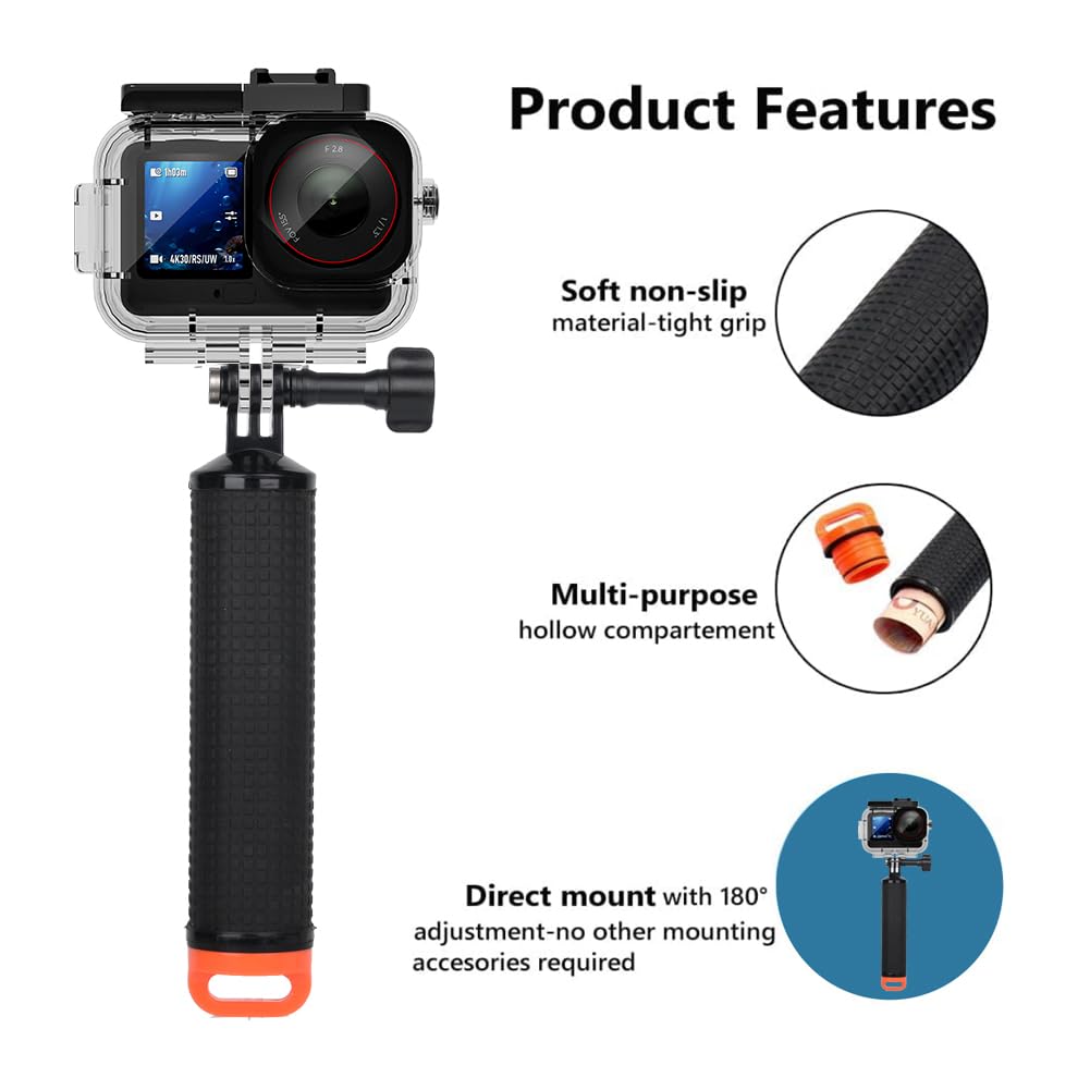 Kit Accessoire Plongée Osmo Action, Boîtier Etanche pour DJI Osmo Action 6, Boîtier Plongée+Mont Thumbscrew + Poignée Flottante Etanche + 6 Insert Anti-buée
