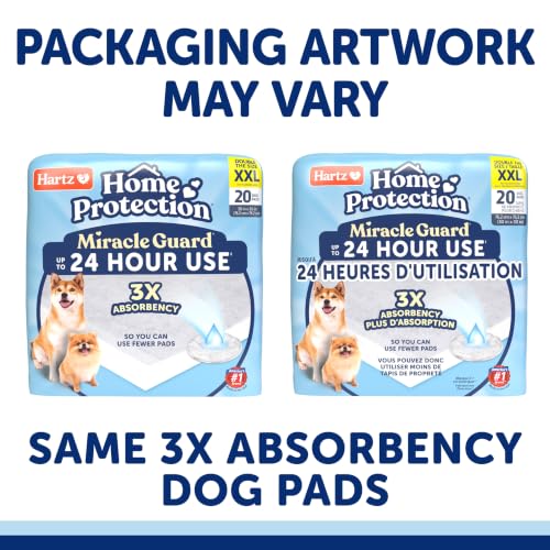 Image of Hartz Miracle Guard Dog and Puppy Dog Pads Max Absorbency 24 Hour Use Odor Eliminating No Leaks, 2XL Size 20 Count