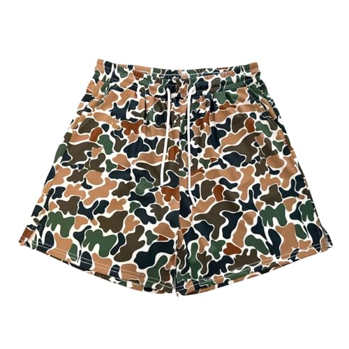 Waghaw Mens Camo Shorts Mesh Graphic Print Athletic Casual Workout Cool Shorts Gym Running Short Camo Athletic Short Men Fashion with Pockets(Camo Green-XL)