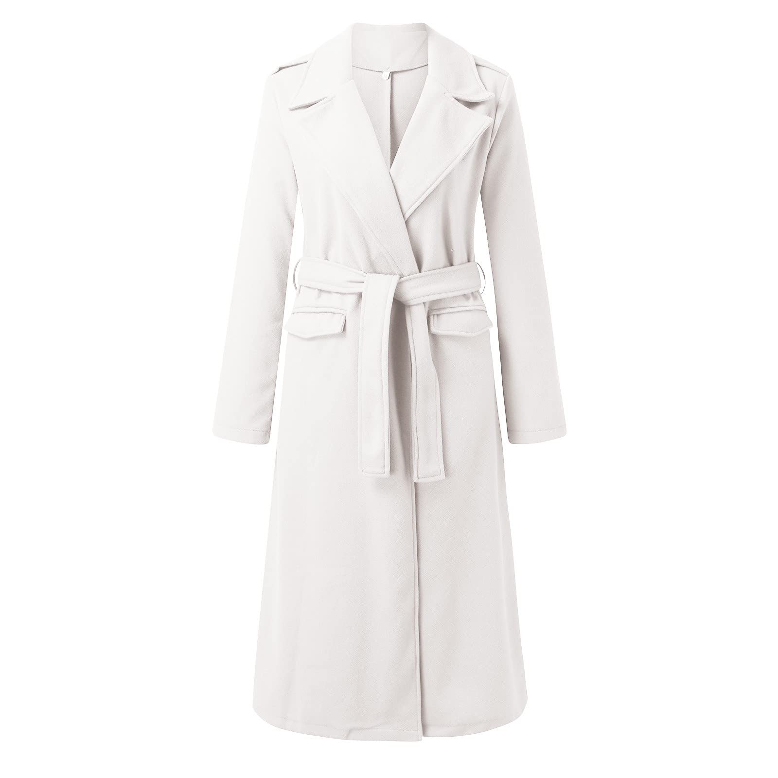 Manteau long en laine pour femme avec ceinture pour femme - Manches longues - Col rabattu - Trench - Chaud - Automne - Hiver