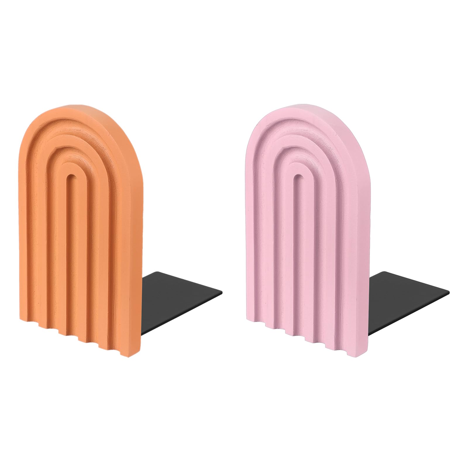 PATIKIL 2Pcs Boho Arch Bookends, Non-Skid Wood Book Ends Rainbow Wooden for Shelves Book Stopper Stand Cute for Holding Books Movie Home Office Library Decorative, Light Orange/Pink