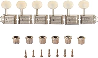 KAISH Pure Vintage Tuners Tuning Machines Pegs Guitar Tuning Keys with Split Post for Strat/Tele/Jaguar Aged White Plastic Oval Knob Right Handed Aged/Relic Nickel