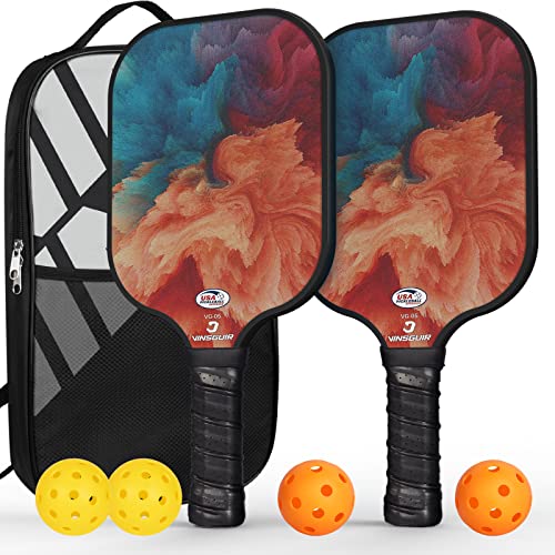 VINSGUIR Pickleball Paddles Set - USAPA အတည်ပြုထားသော Fiberglass Pickleball Set၊ ပေါ့ပါးသော Pickle Ball Rackets ၂ Pack 4 Pack Pickleballs၊ ၁ Carry Bag၊ အမျိုးသမီးများအတွက် Pickleball လက်ဆောင်များ