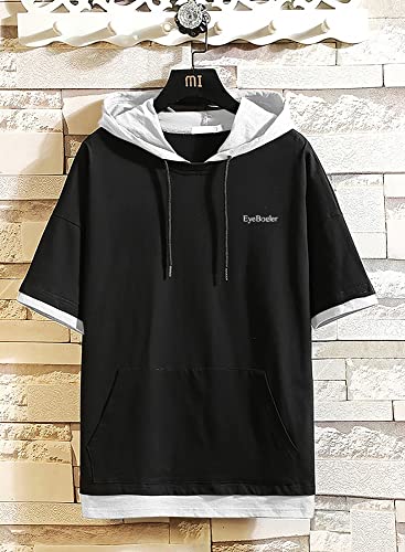 Image of EYEBOGLER Men's Trendy Hooded Neck Half Sleeves Solid T-Shirt