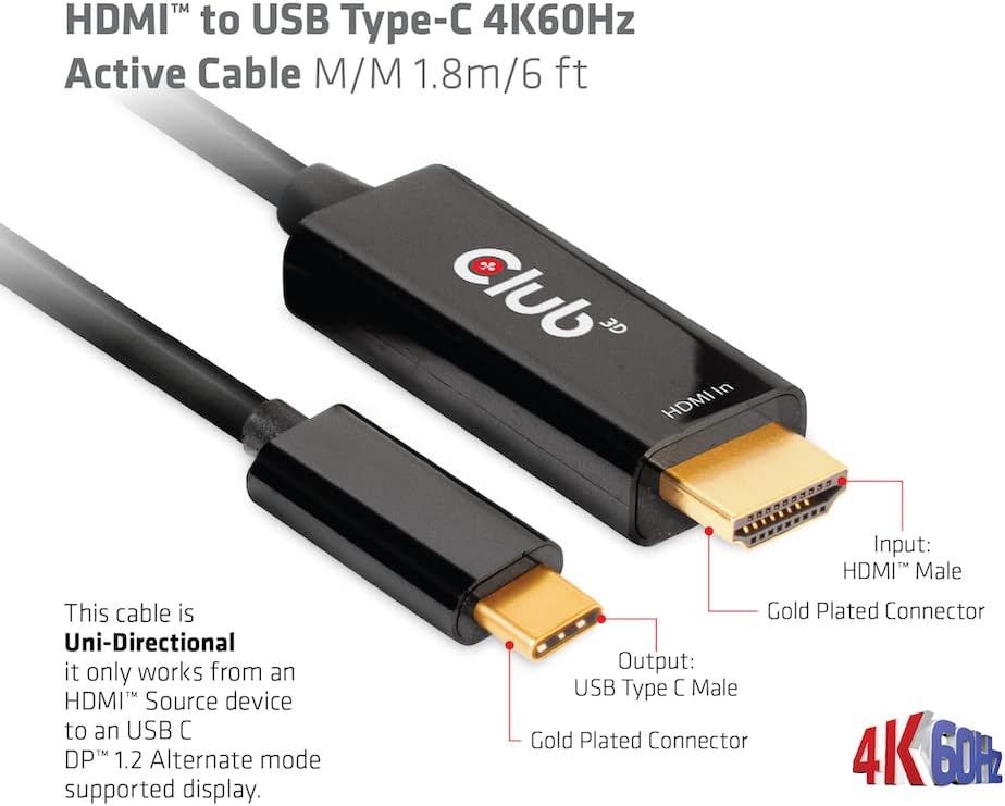 Club3D HDMI™ to USB Type-C 4K60Hz Active Cable M/M 1.8m