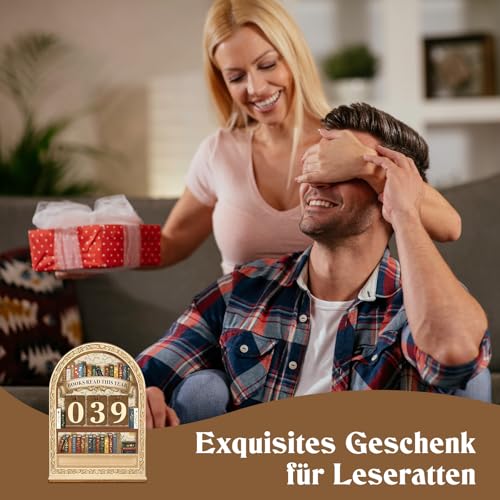 Bücherregal Deko, Holz Lesetracker Deko Schreibtisch mit Blumenmuster, Buch Zubehör Komplettes Set mit 18 Zahlenschildern und Ständer, Ästhetische Schreibtischdeko als Geschenk für Leseratte