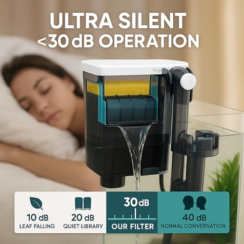 Image of BLH-401 Aquarium Hang On Filter | 4W | 250L /H HOB Filter with Surface Skimmer | Vertical Aquarium Filter for Fish Bowl & Mini Fish Tanks Up to 1.5 Ft | Silent Waterfall Filtration System