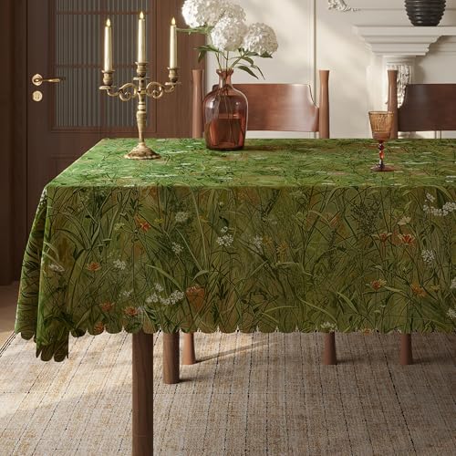 HOMOHEINI Rectangle Waterproof Tablecloth Linen Textured Table Cloth,Stain and Wrinkle Resistant Washable Fabric Table Cover for Dining, Party, Camping and Outdoor, 52 x 70 Inch, Green Grass