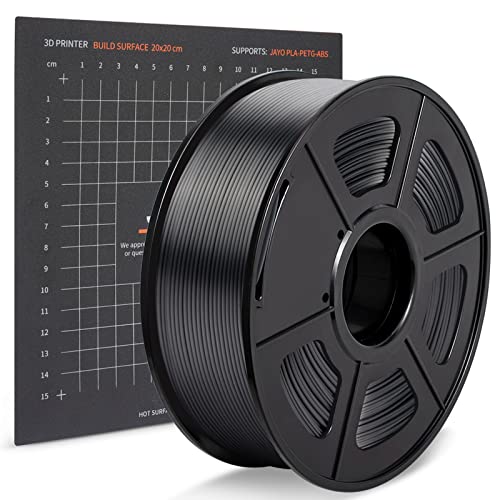 JAYO Filamento PLA Seta 1.75mm, Filamento Stampante 3D, Superficie della Piattaforma Stampante Inclusa, Precisione Dimensionale ±0.02mm, Bobina PLA, 1 kg (2.2lbs), PLA Seta Nero Cover