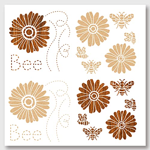 NBEADS 2 Pcs Daisy Bee & Spring Stencils, Reusable Plastic DIY Art & Craft Stencils, 30x30cm for Painting on Wood Canvas